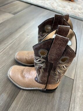 Old West Brown Two-Tone Leather Western Cowboy Boots